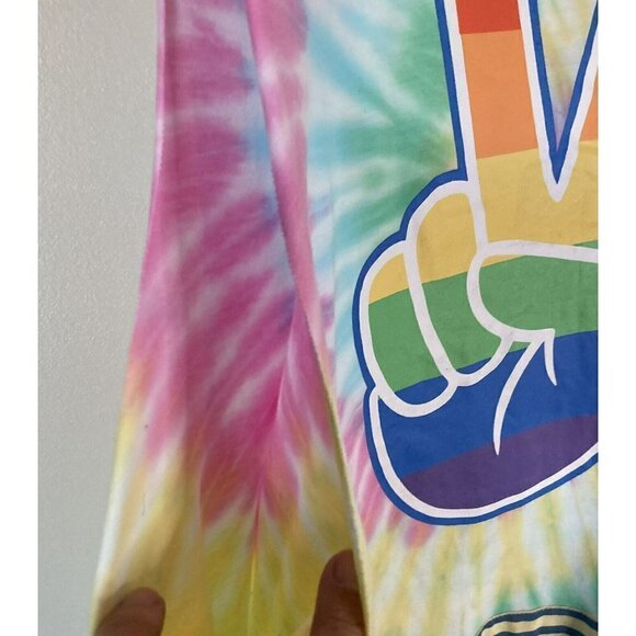 Mad Engine Unisex NWT Pride Tie Dye Peace Fringe Hem Tank TShirt Top Size XL - Picture 3 of 9